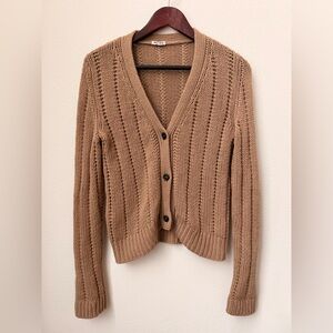 MiuMiu 2014 Archival Brown 100% Cashmere Cable Knit V-Neck Cardigan Size IT42/ S